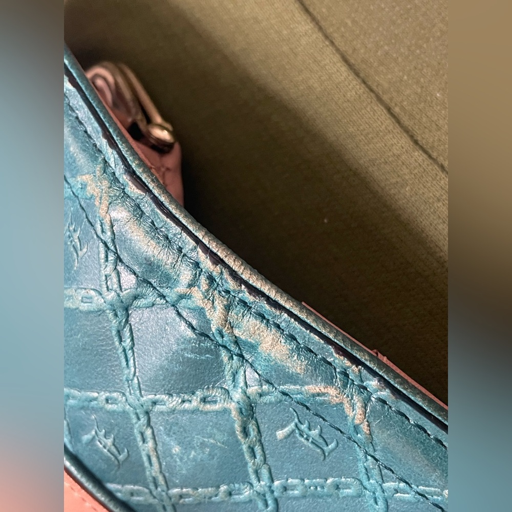 Vintage Gwen Stefani Lamb L.A.M.B. Wallet Leather Y2K Teal Blue Tan Rare Color - Picture 11 of 15